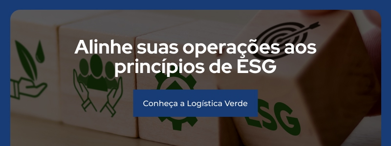 Pequenos cubos de fundo, com o tetxto "Alinhe suas operações aos princípior de ESG. Conheça a logística verde" por cima.